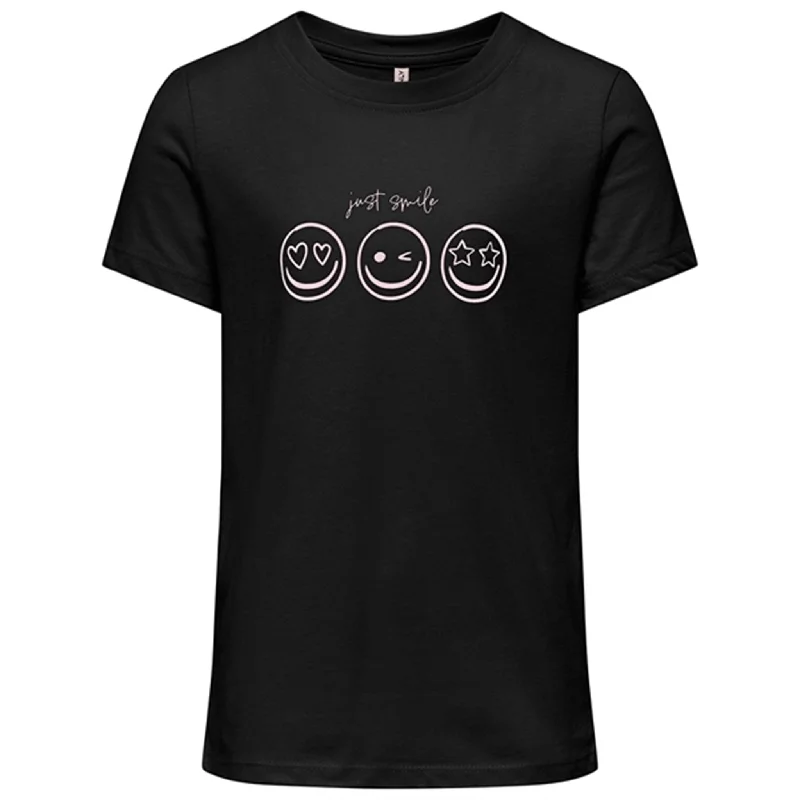 Versatile Style Kids ONLY Black Smil Happy T-Shirt