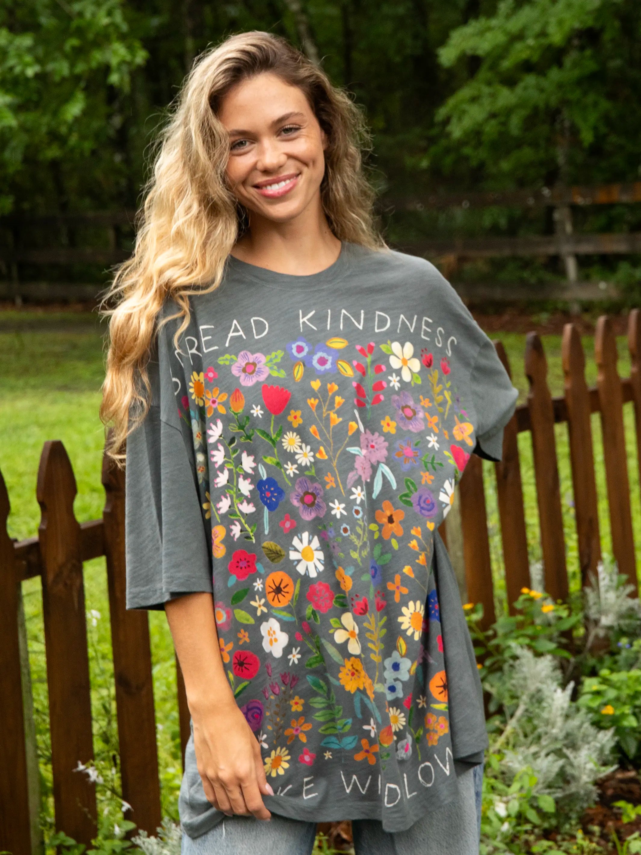 Comfortable Design One Size Cotton Easy Tee - Spread Kindness Charcoal