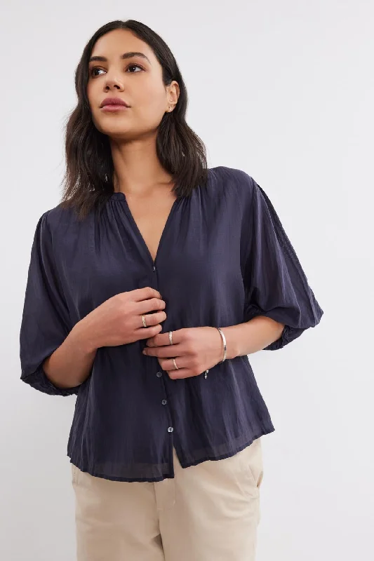 Street Fashion MEL SILK COTTON VOILE BUTTON-UP TOP