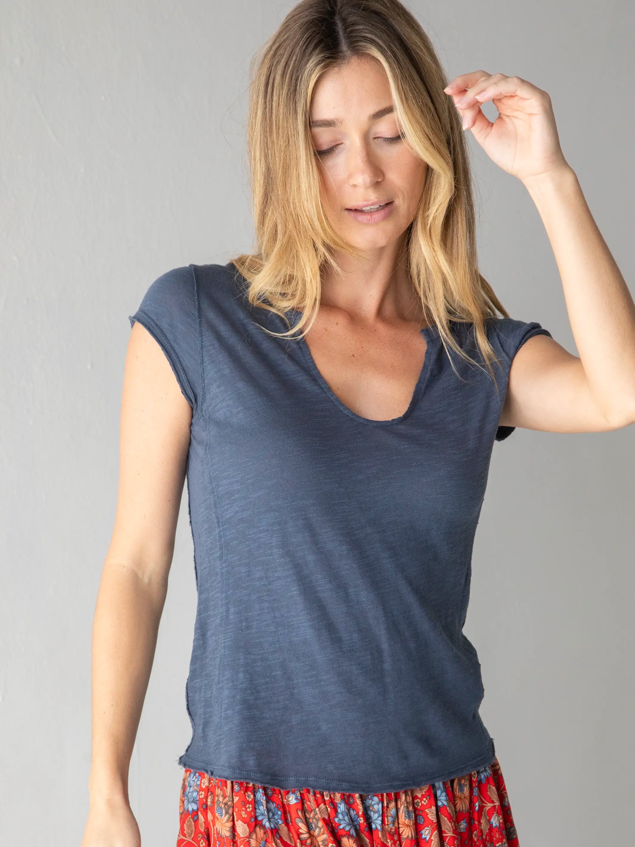 Elegant Comfort Molly Cotton Tee Shirt - Indigo