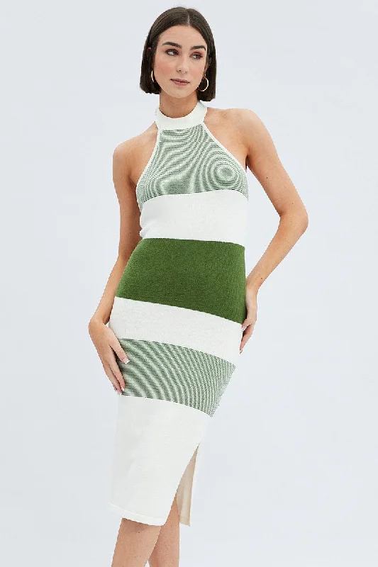 Preview New Products Stripe Knit Dress Evening Midi