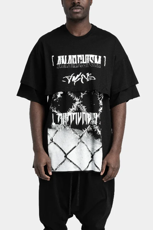 Fashion Touch Oversized layered printed T-Shirt, Black