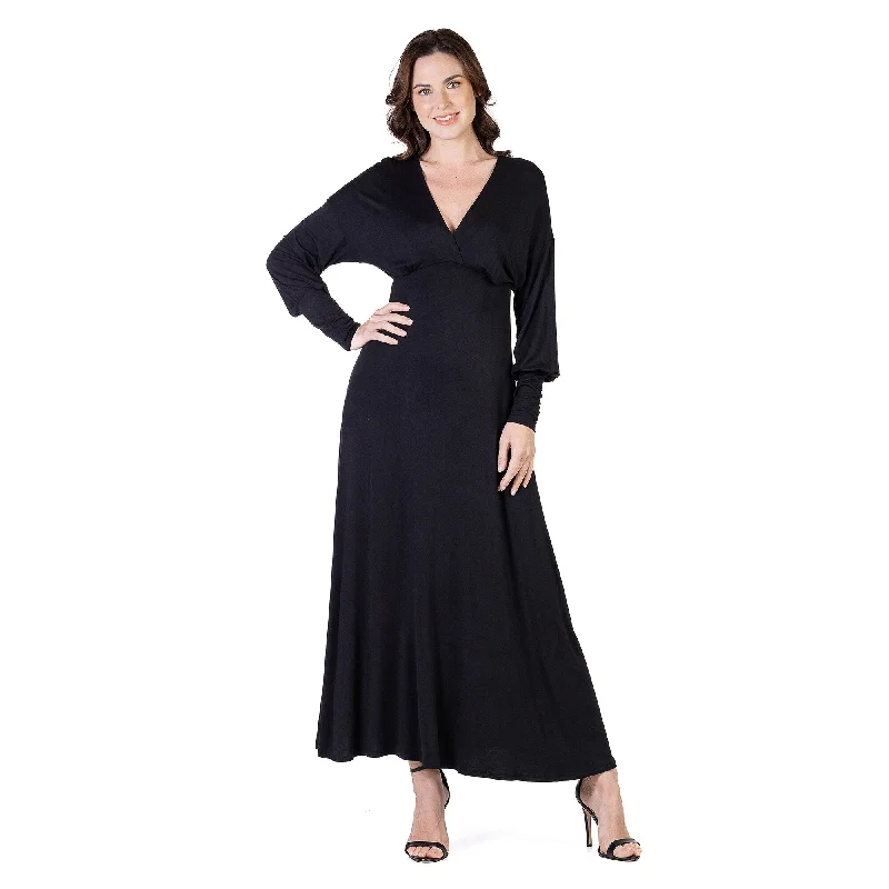 Exquisite Tailoring 24seven Comfort Apparel V-Neck Long Sleeve Maxi Dress