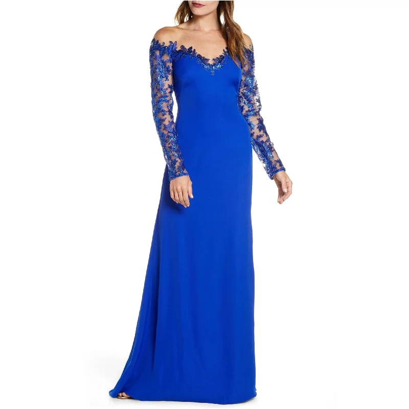 High-end Design Tadashi Shoji Womens Crepe Lace A-Line Gown Dress