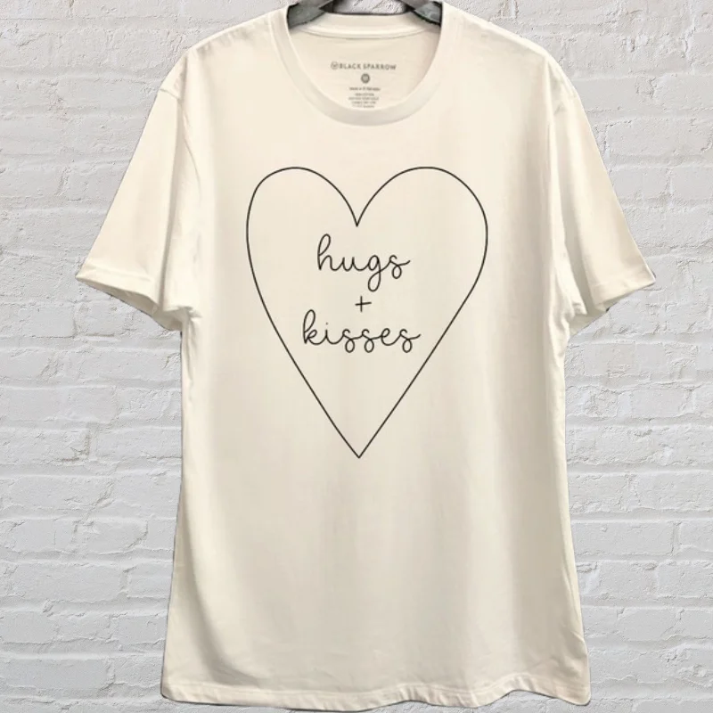 Moisture wicking Hugs and Kisses Boyfriend Graphic Tee White