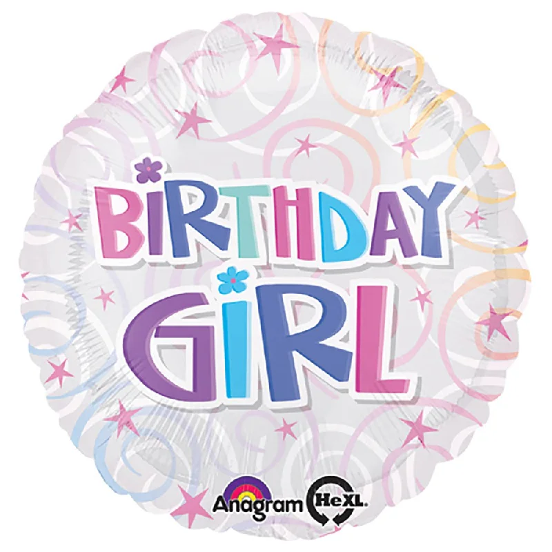 British Style 18 inch BIRTHDAY GIRL SWIRLS