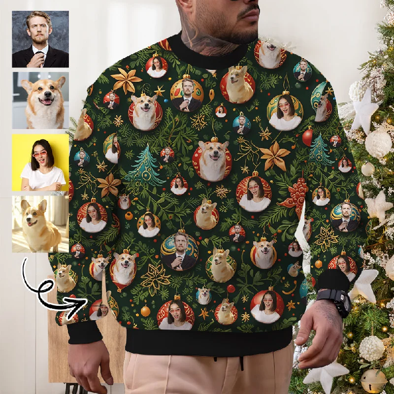 Comfort Fit Custom Face Christmas Ornaments Sweater for Family Christmas Ugly Sweater Xmas Party Personalized Photo Ugly Sweater