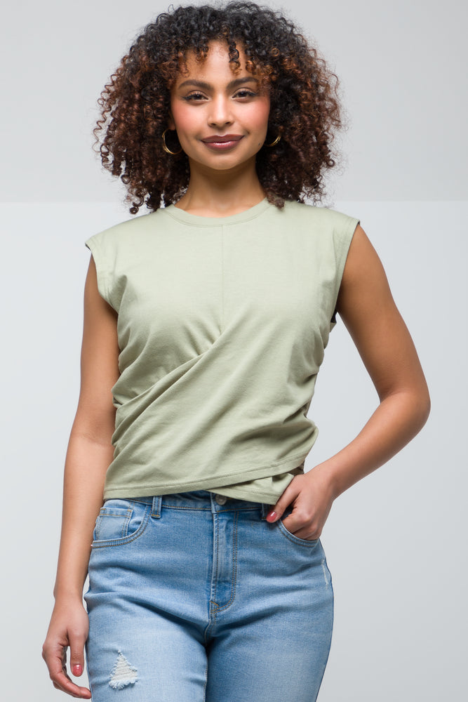 Warm Wear Wrap Slvless Top Green