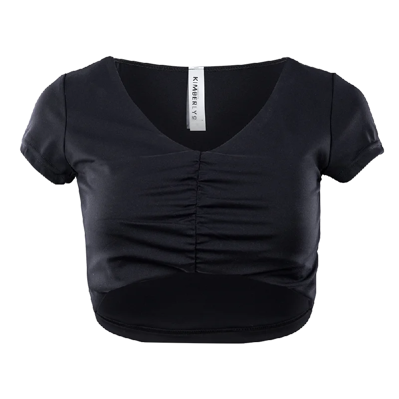 Cozy Outfit Black V Neck Ruched Crop Top