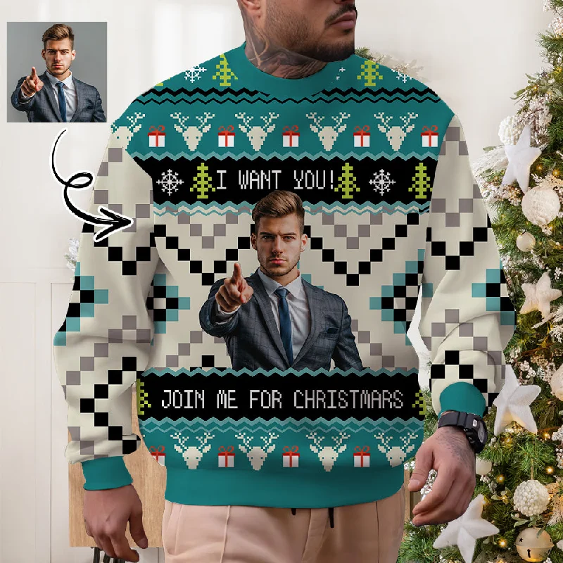 Fresh And Simple Custom Face "I Want You" Unisex Sweater for Men Women Christmas Ugly Sweater Xmas Party Personalized Photo Ugly Sweater