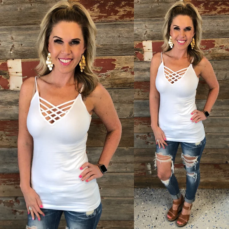 Elegant And Simple Long Caged Cami: White