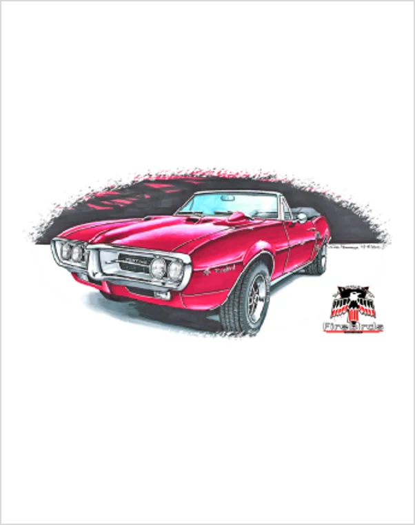 Hooded design The Art of Pete Teumer Midwest Firebirds T-Shirt 1967 Firebird Red