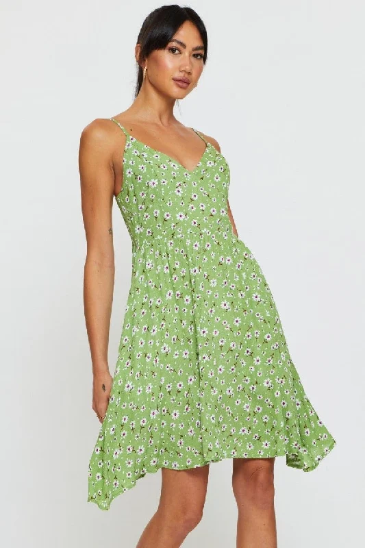 Retro Lace Fabric Print A Line Dress Mini