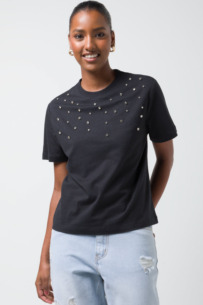 Relaxed Dresses Diamante T-Shirt Black