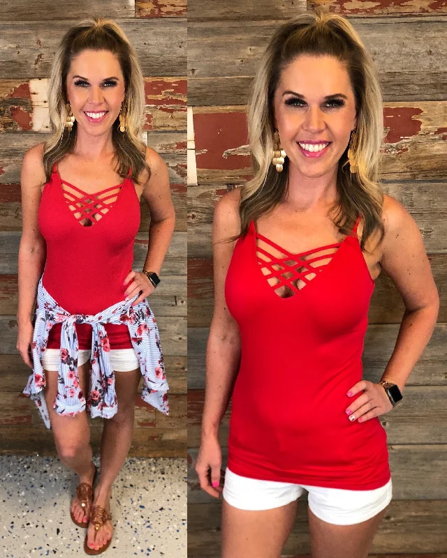 Sports Design Long Caged Cami: Red