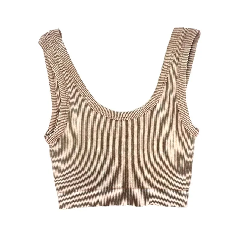 Fashion Must-have Scoop Neck Padded Cropped Tank in Ash Mocha