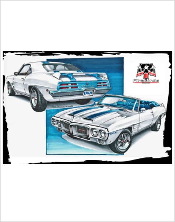 Mid-length Style The Art of Pete Teumer Midwest Firebirds T-Shirt 1969 Trans AM Blue