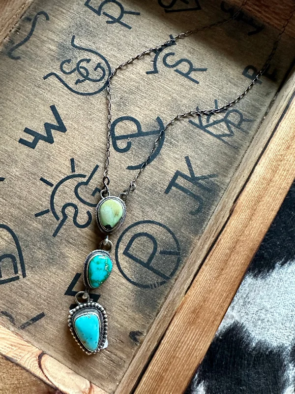 Advanced Customization Kingman Turquoise 3 Stone Drop Necklace