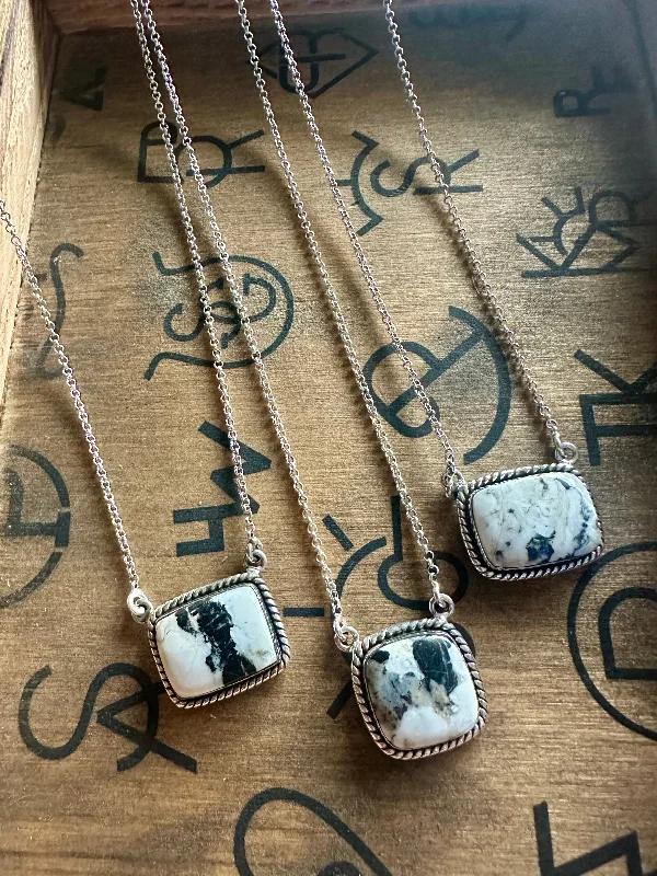 Creative Prints White Buffalo Square Stone Necklace