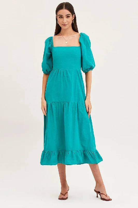 Comfortable And Cold-proof Green Maxi Dress Linen