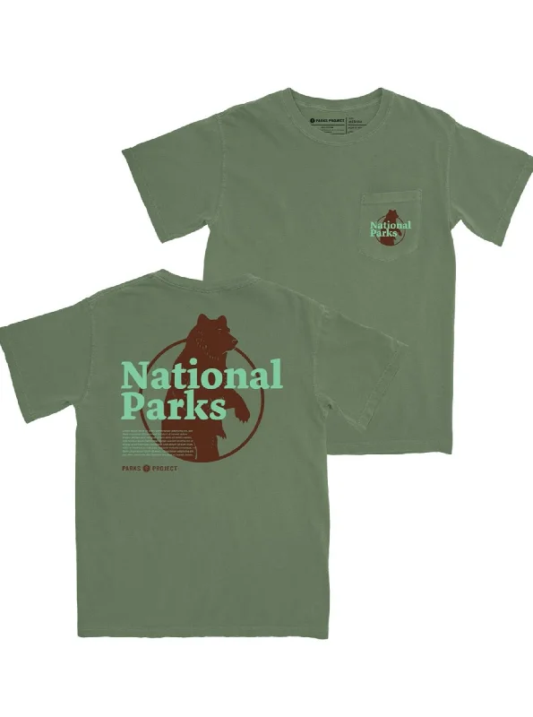Comfortable Mind Our National Parks Puff Print Pocket Tee - Military Green