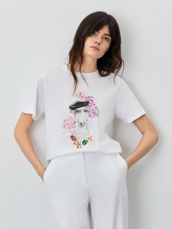 Relaxed Style Regular Fit T-shirt In Organic Cotton With Greyhound Illustration