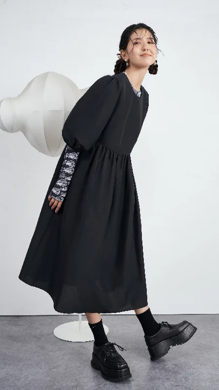 Free And Casual Nylon Puff Sleeves Dress