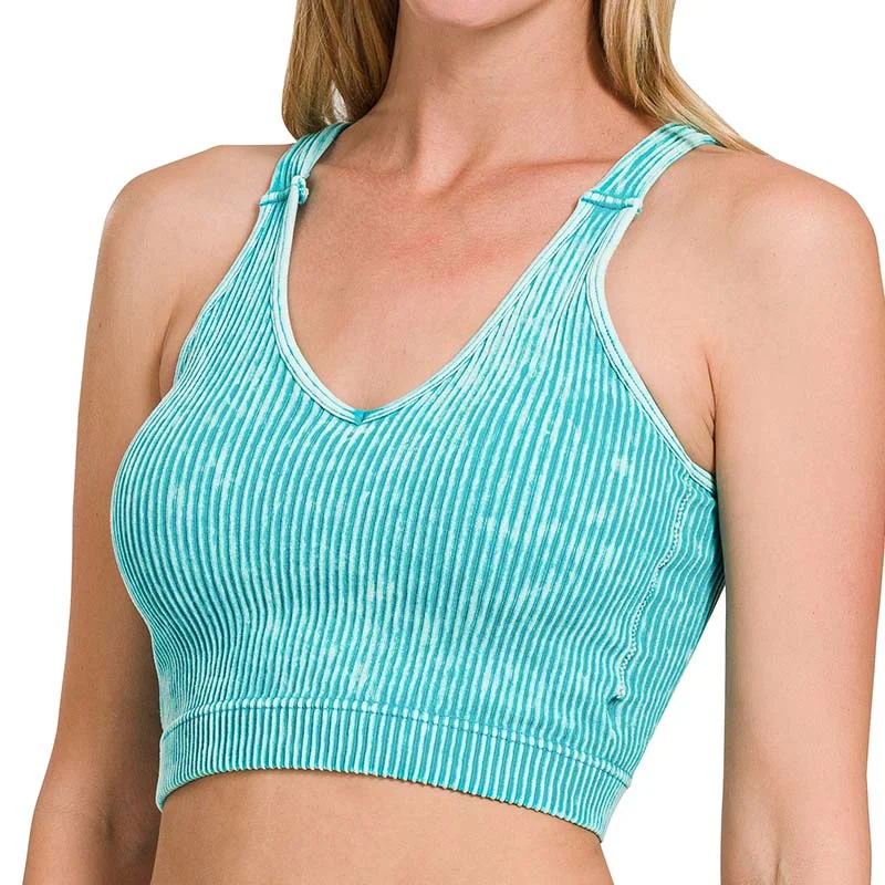 Avant-garde Design Washed Ribbed Padded Cropped Tank