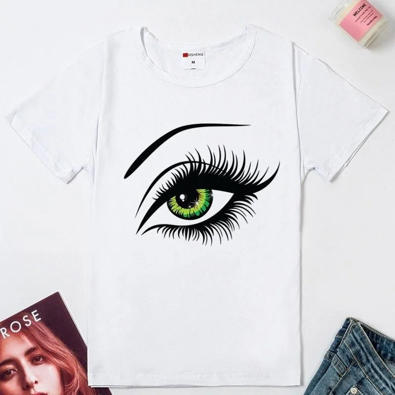 Exquisite Tailoring Short Sleeve Cotton Big Eyes Printed Funny T-Shirt Tee Tops for Women