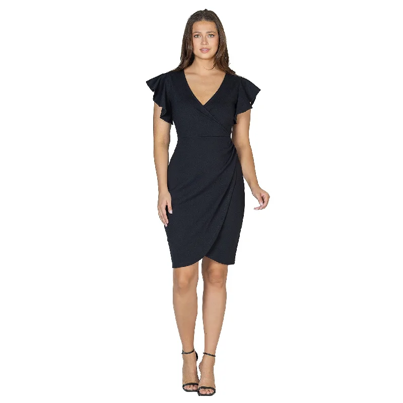 Classic Items 24seven Comfort Apparel Womens V Neck Ruffle Sleeve Knee Length Dress
