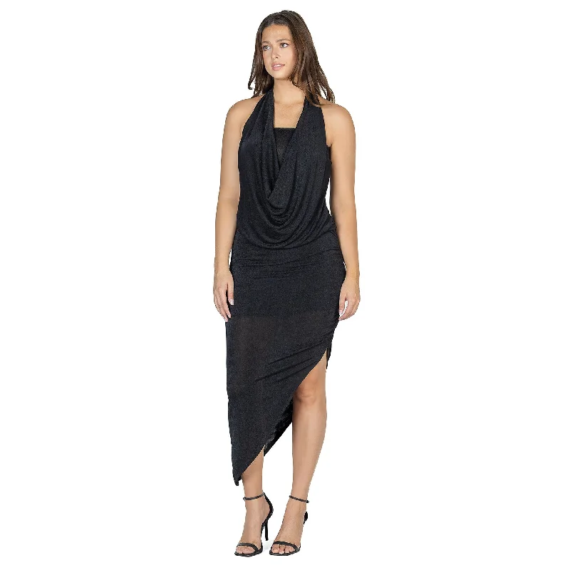 Classic Design 24seven Comfort Apparel Womens Cowl Neck Long Asymmetrical Backless Halter Dress Classic Design 24seven Comfort Apparel Womens Cowl Neck Long Asymmetrical Backless Halter Dress