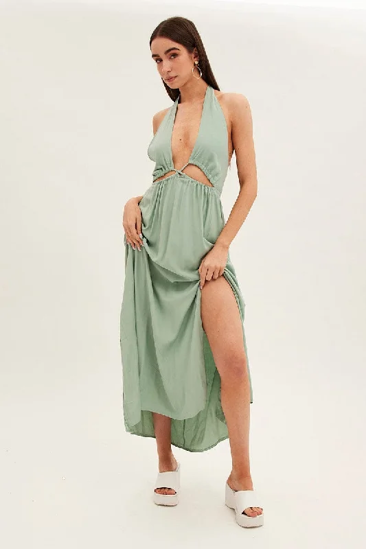 Street Charm Green Maxi Dress Backless