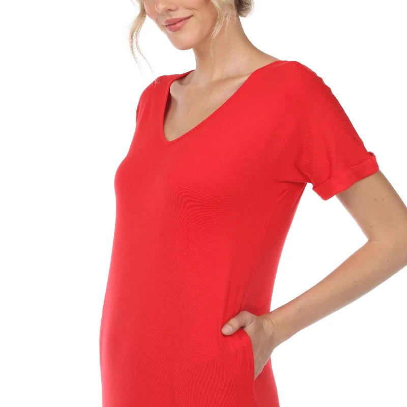 French Style White Mark Women's Short Sleeve V-Neck Maxi Dress