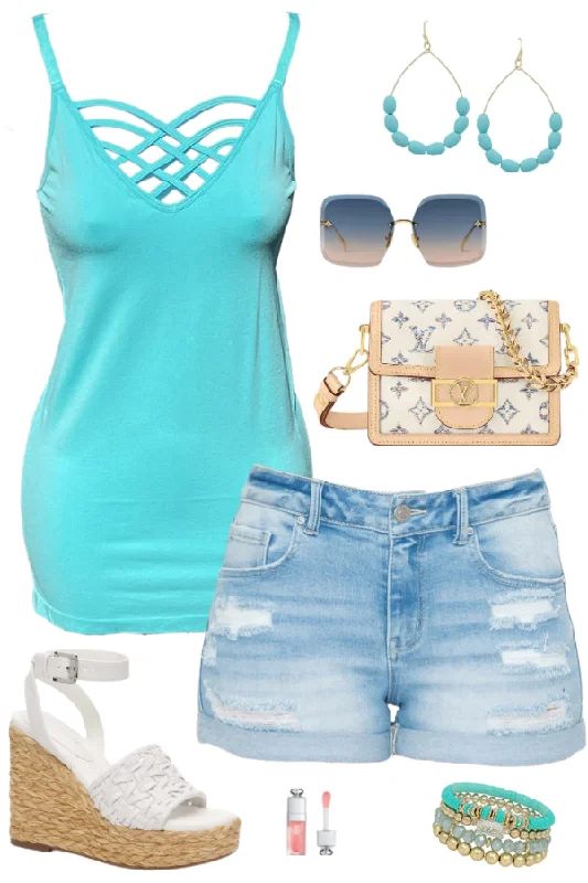 Warm And Comfortable Long Caged Cami: Ocean