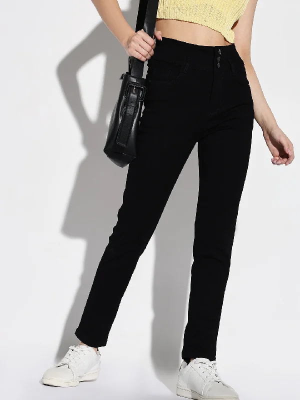 Street Show-off Style Women Black Slim Fit Jeans