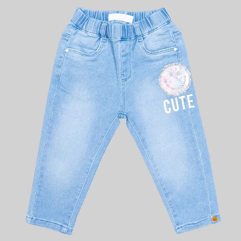 Bright Colors Light Blue Slim Fit Jeans for Girls