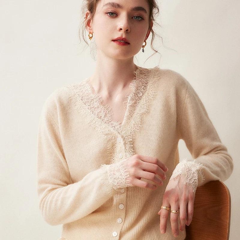 Warm And Comfortable 2024 Spring/Autumn 100% Cashmere V-Neck Cardigan – Women€™s Chic Knitted Sweater, Short Casual Loose Warm And Comfortable 2024 Spring/Autumn 100% Cashmere V-Neck Cardigan – Women€™s Chic Knitted Sweater, Short Casual Loose