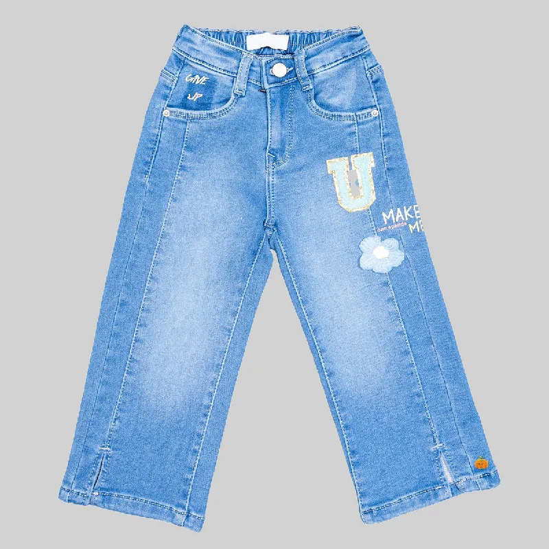 Modern City Light Blue Wide Leg Mid Rise Girls Jeans