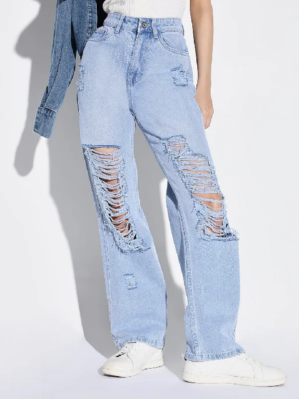Comfy Chic Women Blue Wide Leg Jeans