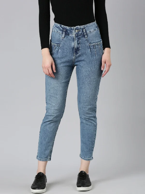 Street Charm Women Blue Solid Mom Fit Denim Jeans