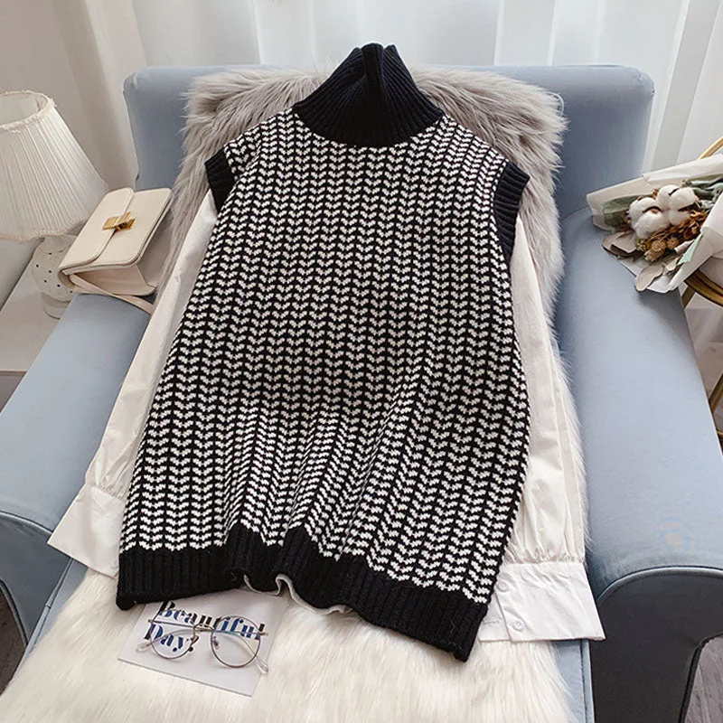 Elegant Temperament High neck vest sweater vest knitted female sleeveless  5002