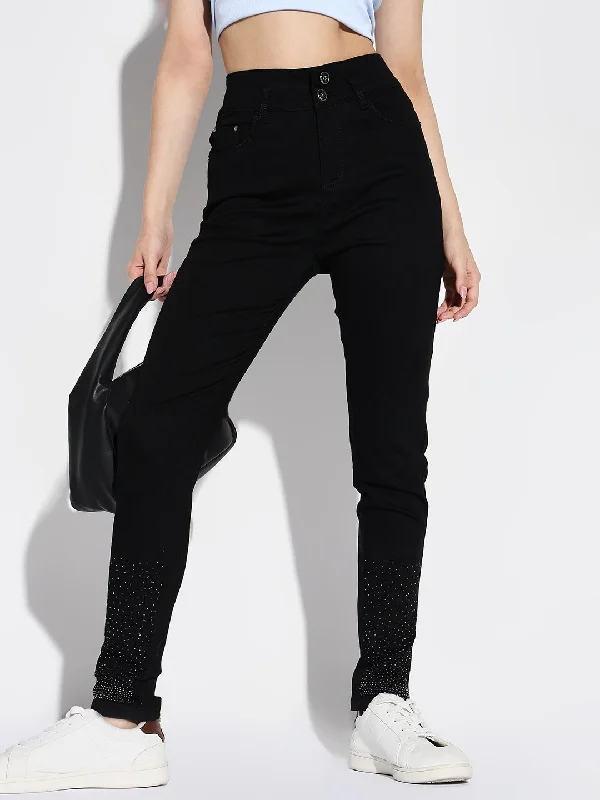Classic Design Women Black Skinny Fit Jeans