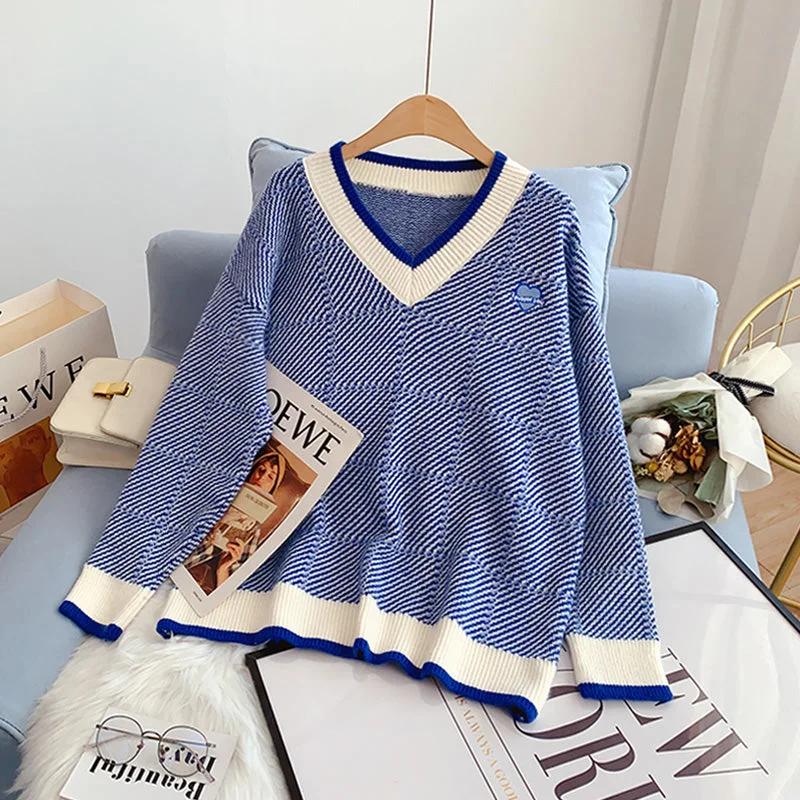 Exquisite Embroidery V-neck soft waxy sweater chic sweater top  4998