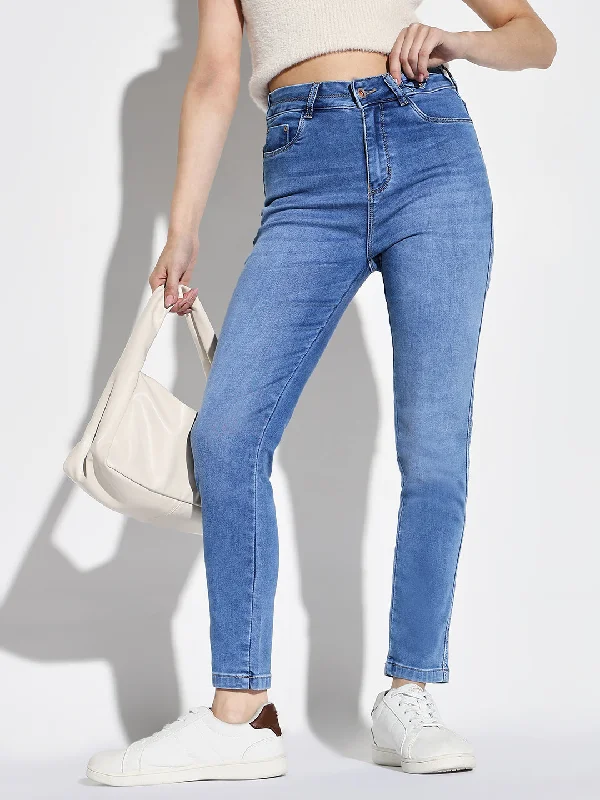 Luxury Fashion Women Blue Slim Fit Jeans