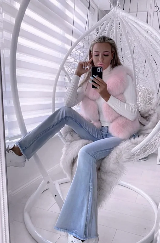 Celebrity Style Chaise - Light Blue Denim High Waisted Flared Jeans