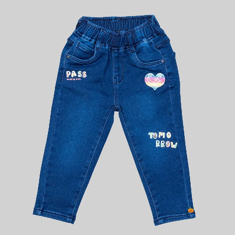 Casual And Comfortable Blue Slim Fit Elastic Waist Girls Jeans