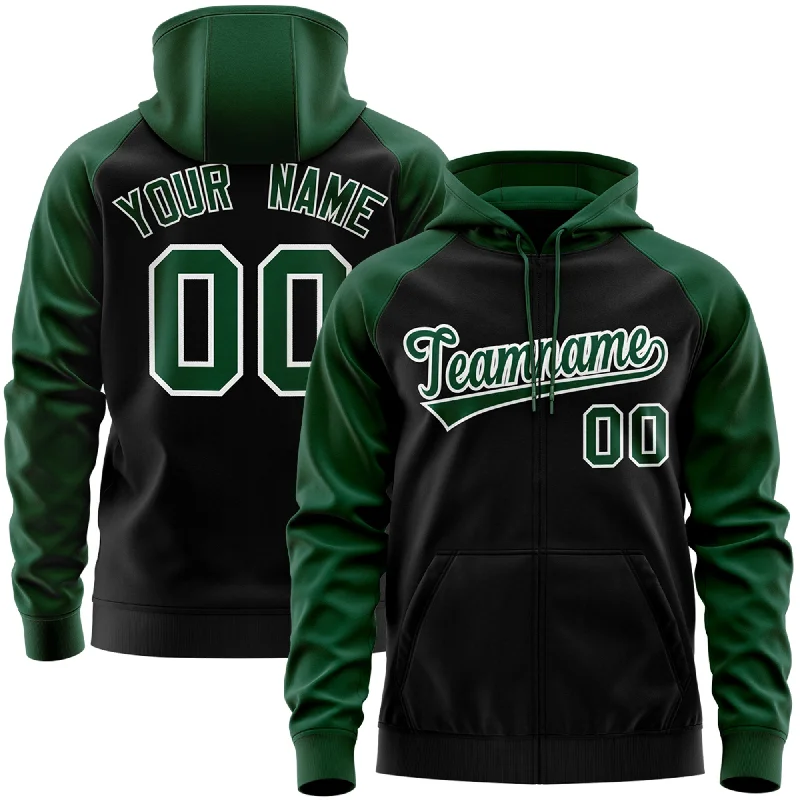 Chic Outfits Custom Stitched Black Green-White Raglan Sleeves Sports Full-Zip Sweatshirt Hoodie Chic Outfits Custom Stitched Black Green-White Raglan Sleeves Sports Full-Zip Sweatshirt Hoodie