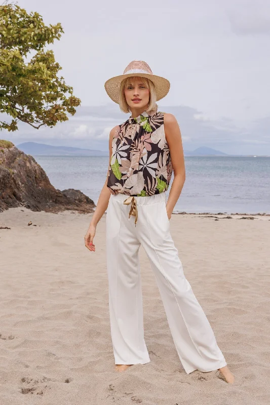 Tropical Style Wide Leg Trousers in White