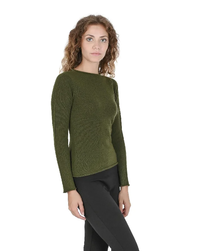 Everyday Comfort Crown of Edinburgh Cashmere Women's Boat Neck Cashmere Sweater - COE 007 in Verde Oliva - XS