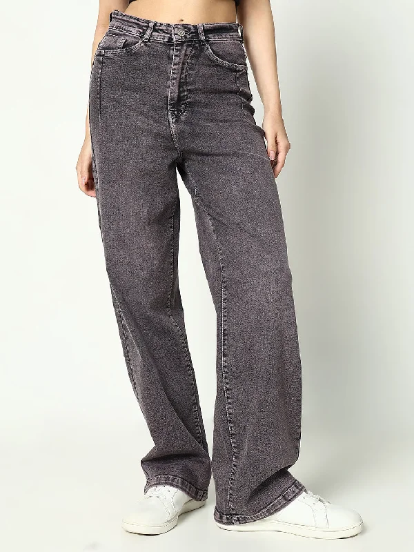 Refreshing Design Women Solid Grey Wide Leg Jeans